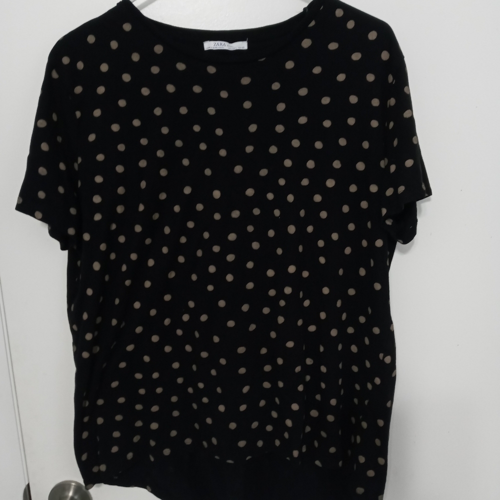 Zara Basic short Sleeve Black/Gold Polkadot Shirt